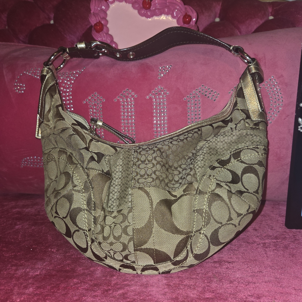 Coach Tan and Brown Signature Hobo Bag